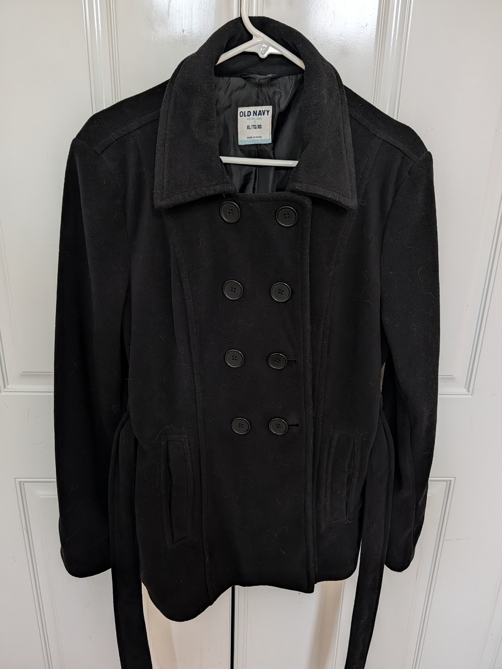 Old Navy Black Double-Breasted Pea Coat with Belt